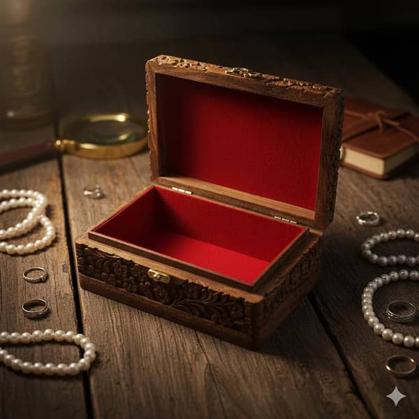 Wooden Jewellery Storage Box by Premium | Handcrafted Casket for Rings, Earrings, and Makeup