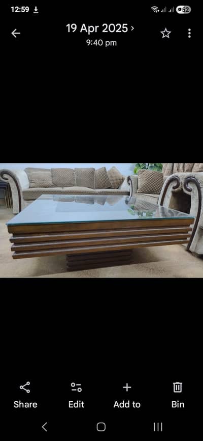 wooden center table with glass