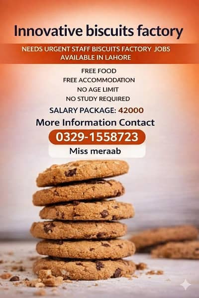 need urgent staff innovative biscuits packing factory jobs available