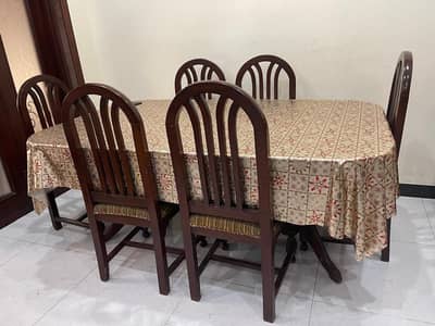 6-Seater Solid Wood Dining Table Set — Good Condition, Lahore