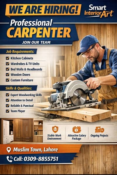 Expert Carpenter Wanted for wood working and Interior Projects