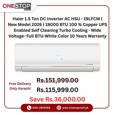 Haier 1.5 Ton DC Inverter AC HSU - 19LFCM ( New Model 2026 ) 19000