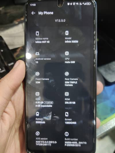 Infinix hot 40 8+8  RAM 256 GB