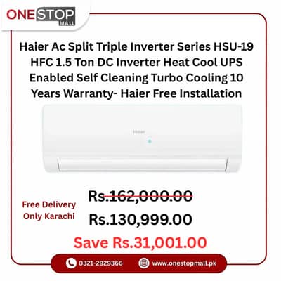 Haier Ac Split Triple Inverter Series HSU-19 HFC 1.5 Ton DC Inverter