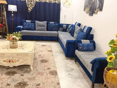 Luxury L-Shape Sofa Set with Adjustable Headrest & Dewan (Negotiable)