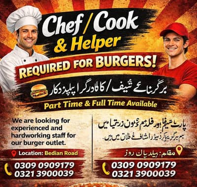 Cook/Chef Required for Burger and Fast Food