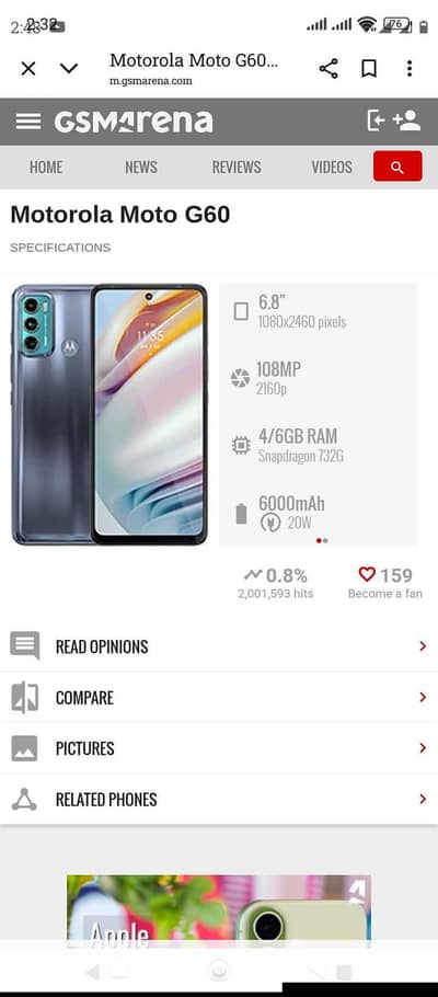 Motorola g60 6+128 brand New condition