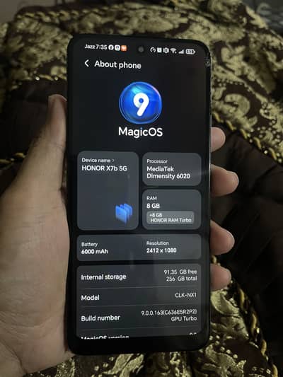 Honor x7B 8 + 8 256 6000 battery