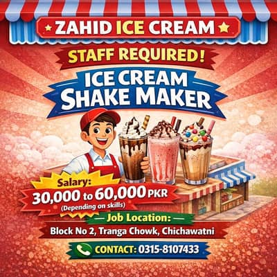 Beverages, Shakes Maker and Coffee Maker  Staff Required