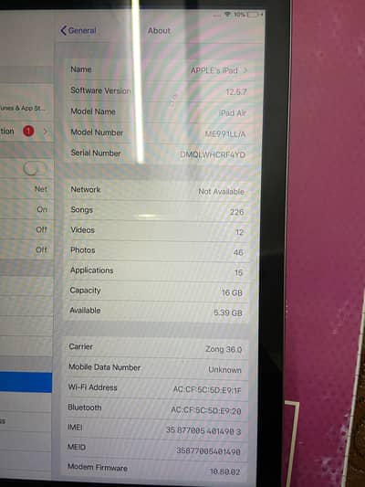 Apple Ipad Air[1] ,16 GB ,SIM varient PTA Approved , 9.7inch display