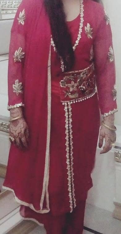 Elegant Maroon Embroidered Festive Suit with Statement Belt