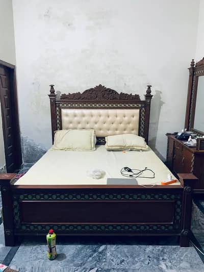 Wooden Bed + Matress + Side Tables + Dressing