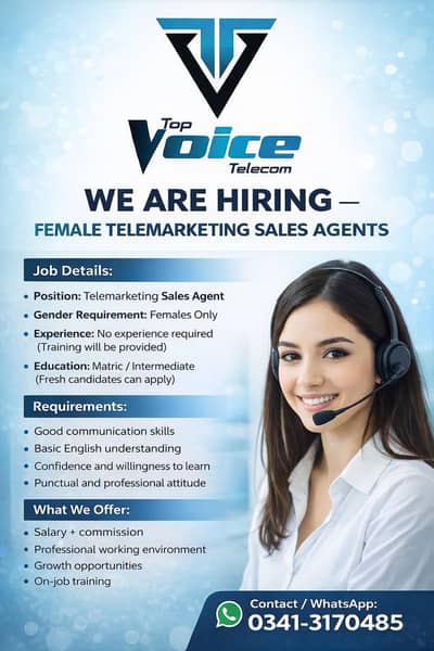 Hiring Female Telemarketing Sales Agents – Top Voice Telecom