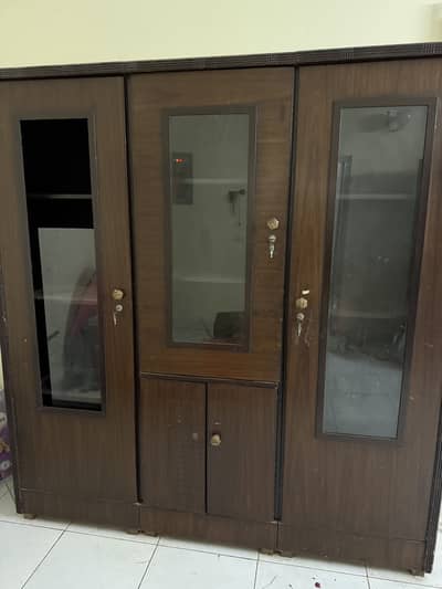 3-Door Wooden Divider / Showcase with Glass Panels