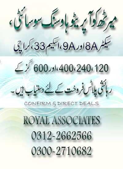 600 SQY PLOT- MEERUT SOCIETY SECTOR 8/A, SCHEME 33, KARACHI