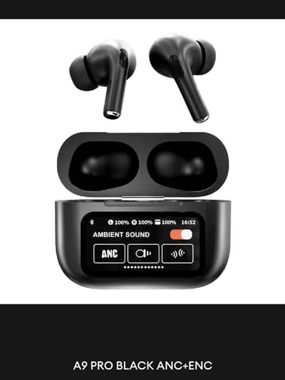 A9 Pro Black Wireless Earbuds with ANC | New | Touch Display Case
