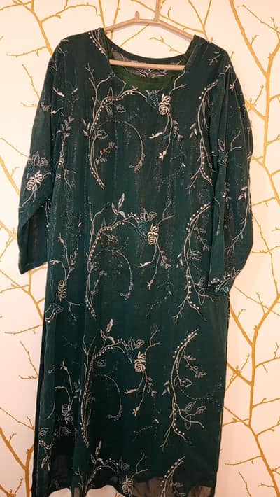 Dark Green Chiffon 3-Piece Suit with Embroidery