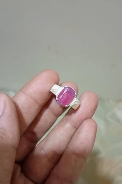Natural Ruby Yaqoot 7 cerat chandi ring
