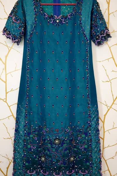 Elegant Teal Blue Embroidered 3-Piece Suit