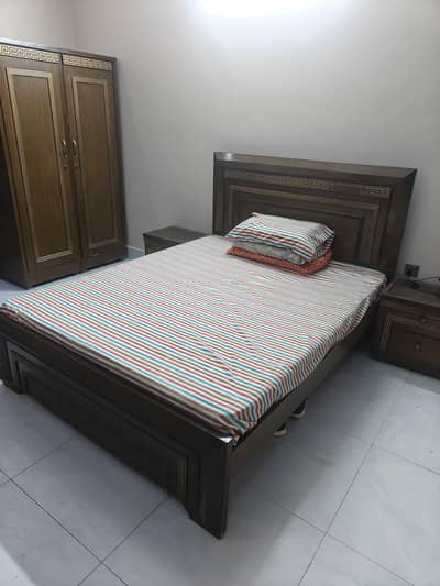 Bedroom set Queen size bed with side tables and cupboard