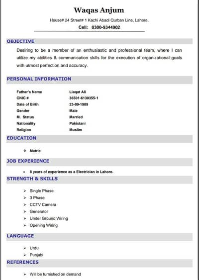 Need a Electrician job