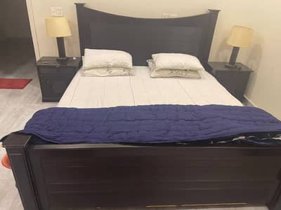 Wooden Bed with Side Tables & Spring Mattress