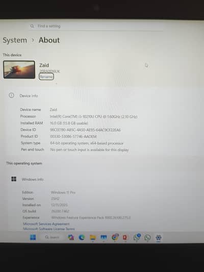 i5 10th generation 16 gb Ram 256 ROM 8 gb Intel integrated graphics