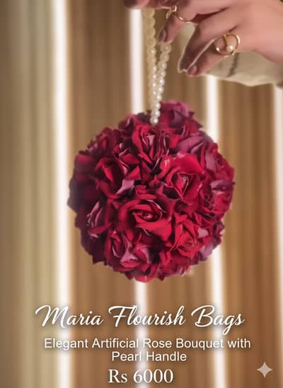 Elegant Artificial Rose Bouquet with Pearl Handle | hand bags| Clutch