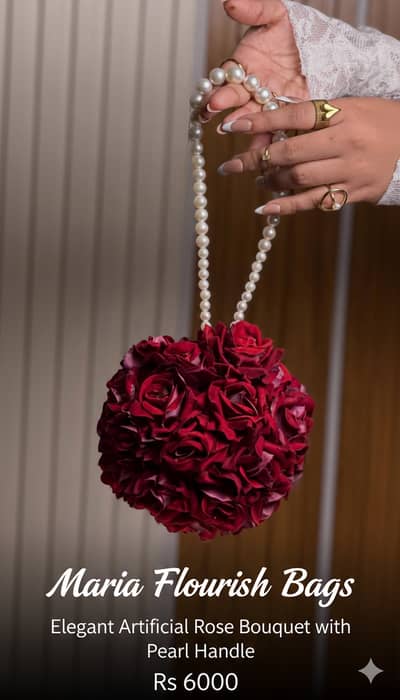 Elegant Artificial Rose Bouquet with Pearl Handle | hand bags| Clutch