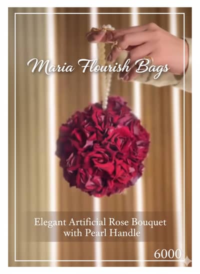 Elegant Artificial Rose Bouquet with Pearl Handle | hand bags| Clutch