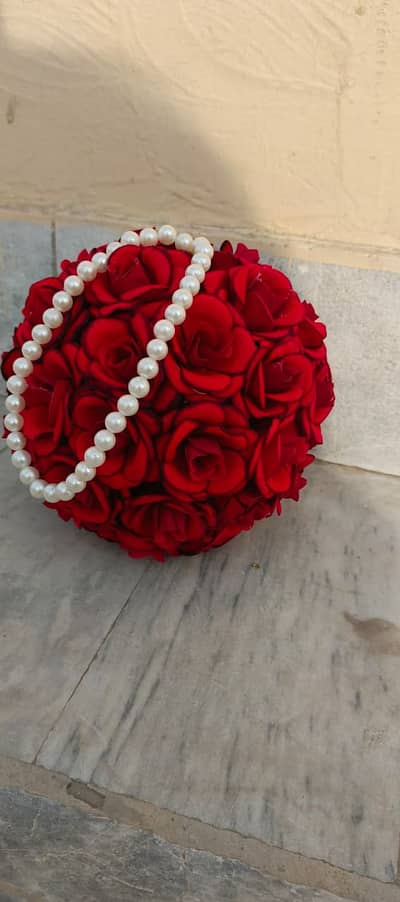 Elegant Artificial Rose Bouquet with Pearl Handle | hand bags| Clutch