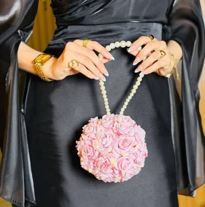 Elegant Artificial Rose Bouquet with Pearl Handle | hand bags| Clutch