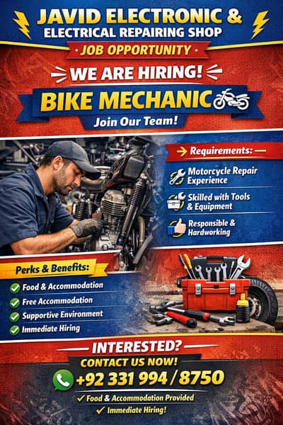 Bike Mechanic || Urgently Hiring ||  Male job