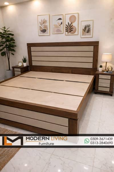 King size bed with 2 side tables best quality