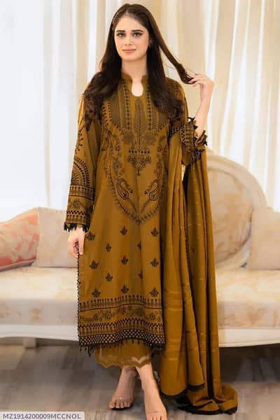 3 Pcs Women's Unstitched Embroidered Suit