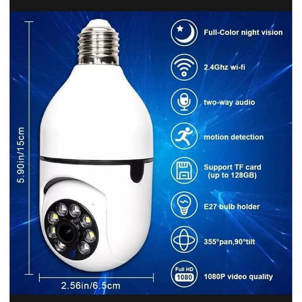 USA Original Full HD 1080P E27 Light Bulb Security Camera, 360° WiFi Smart Home Surveillance System with Full-Color Night Vision, Two-Way Audio, Motion Detection, and SD Card Support