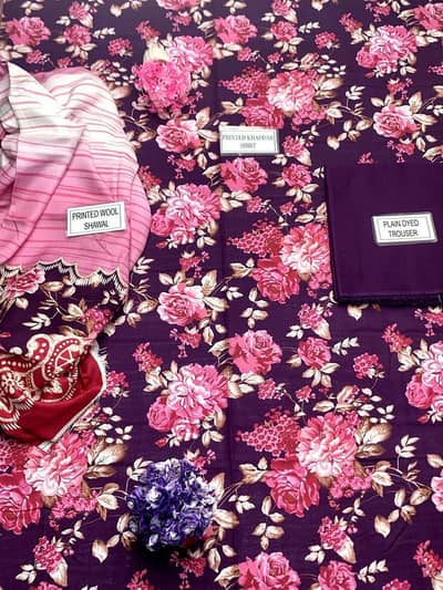 3 Pcs Women's Unstitched Khaddar Printed Suit