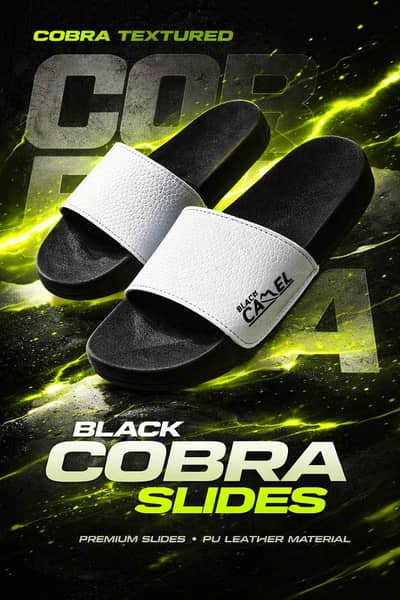 Black camel cobra textured slides white