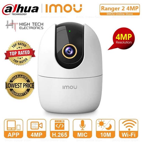 IMOU ORIGINAL USA Ranger 2 3MP QHD 360° Pan-Tilt Smart WiFi Security Camera, Baby Monitor with Human Detection, Two-Way Audio, and Built-in Siren