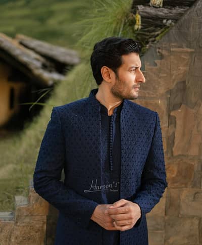 Haroons Designer Prince Coat and kurta Navy Blue
