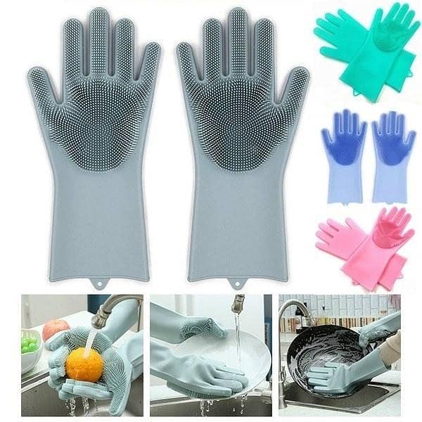 Magic Dishwashing Gloves with Scrubber - Silicon Cleaning Gloves for Kitchen and Bathroom