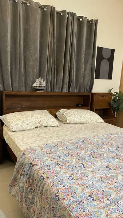 Solid wood bed and side tables