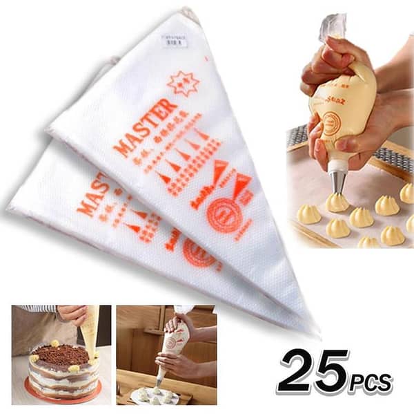 25 PCs Disposable Icing Piping Bags for Cake and Cupcake Decorating with All Sizes Nozzle Compatibility