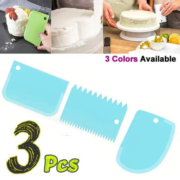 3-Piece Plastic Dough Knife and Icing Fondant Scraper Set for Cake Decorating with Smooth and Jagged Edges
