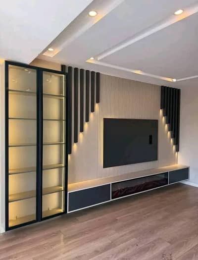 Custom Media wall | LED TV Panel with Console | Modern TV Unit | Khi