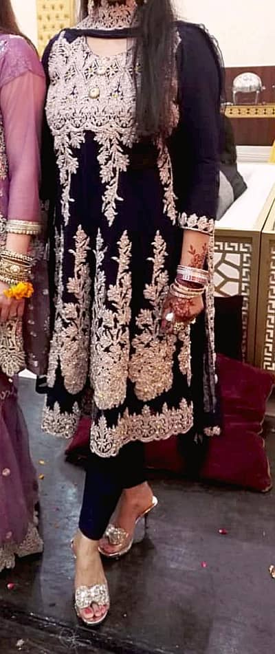 Royal Blue | Heavy Embroidered | Frock with Dupatta | Frock Party wear