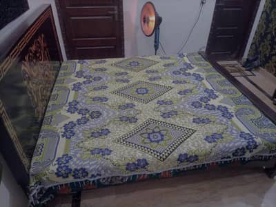 Strong Wooden Double Bed with Designer Headboard