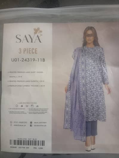 SAYA 3 piece original tagged unstitched premium lawn