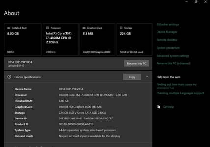 Dell latitude e6440 8 gb 250 ssd i7 4 Gen