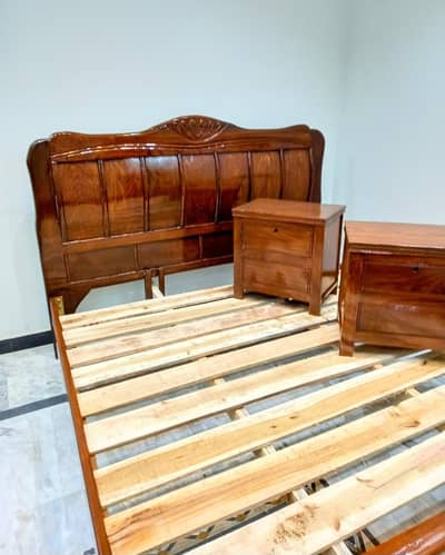 Solid Sheesham wood bed Set king size with side tables dressing
